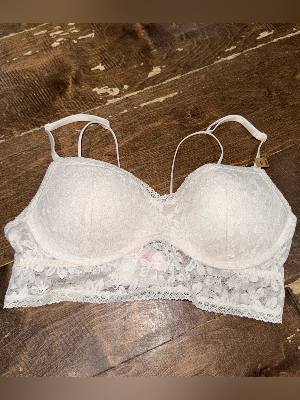 PINK Victoria's Secret White Lace Longline Bra